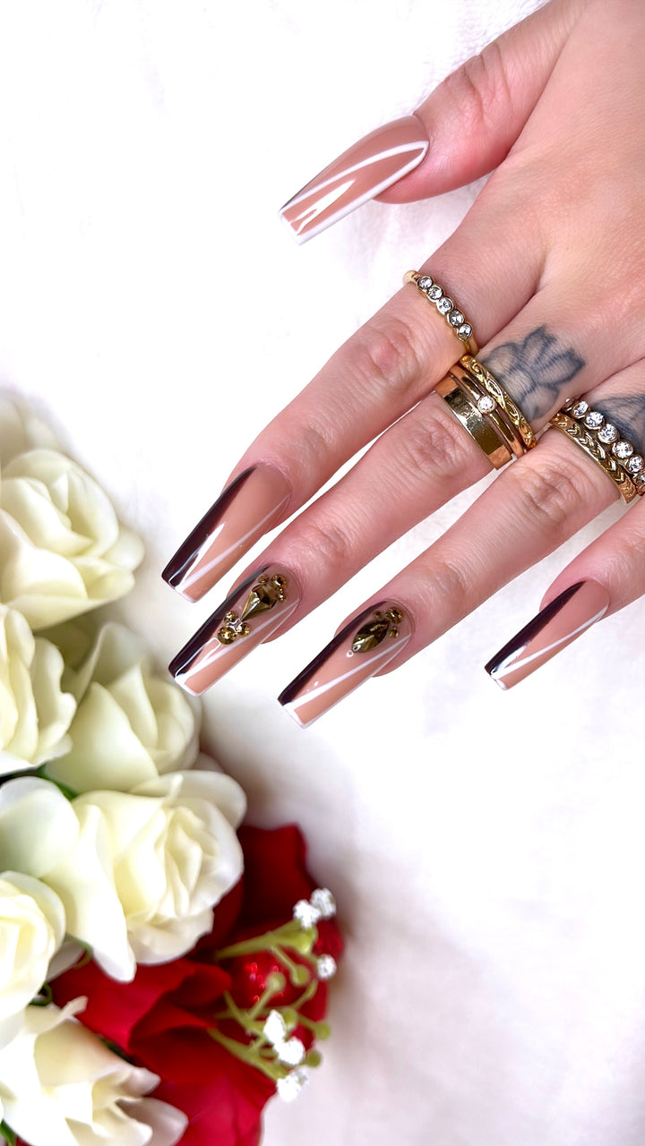 MTO - Extra Espresso | Neutral Brown Geometric French Tips Glam