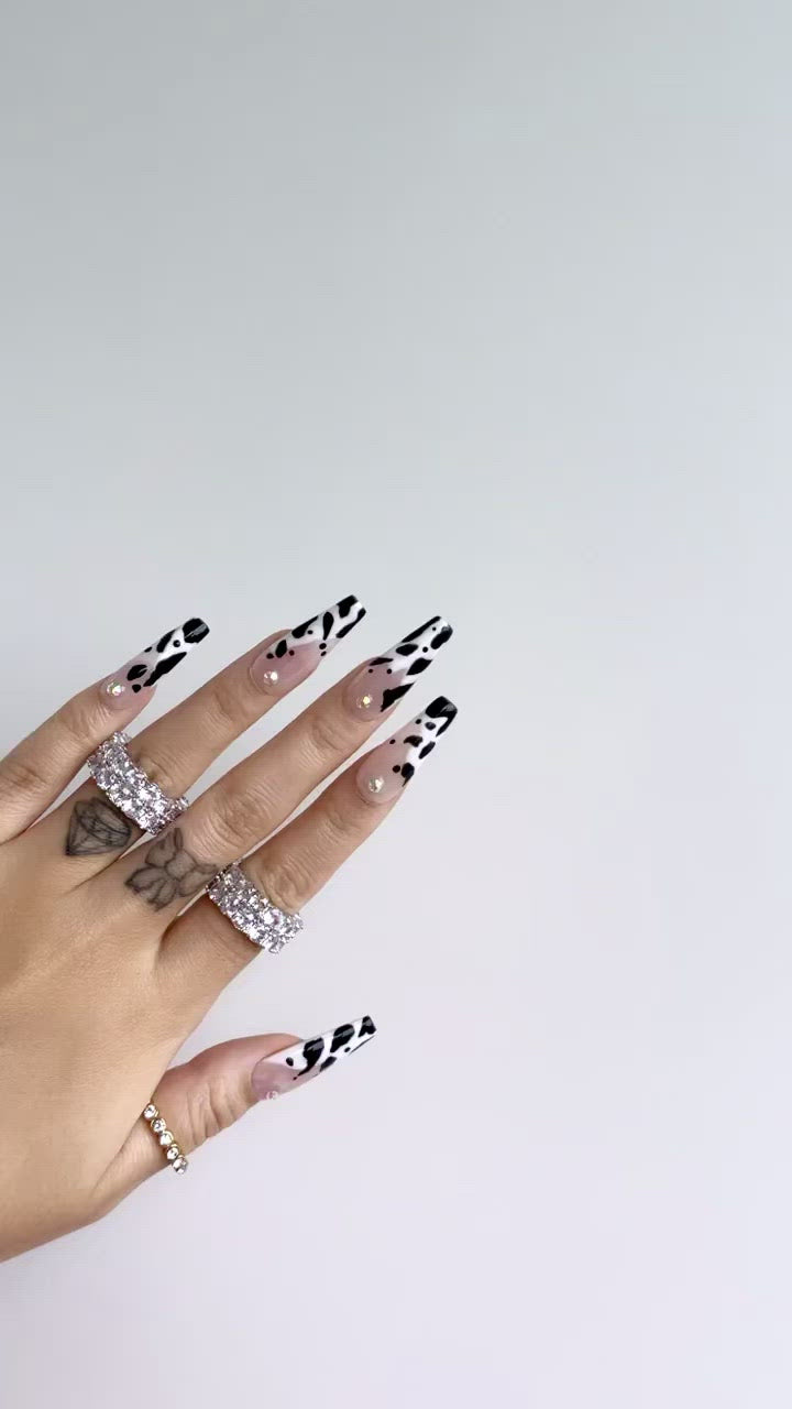 MTO - Not In The Moo'd | Black White Abstract Cow Print nails