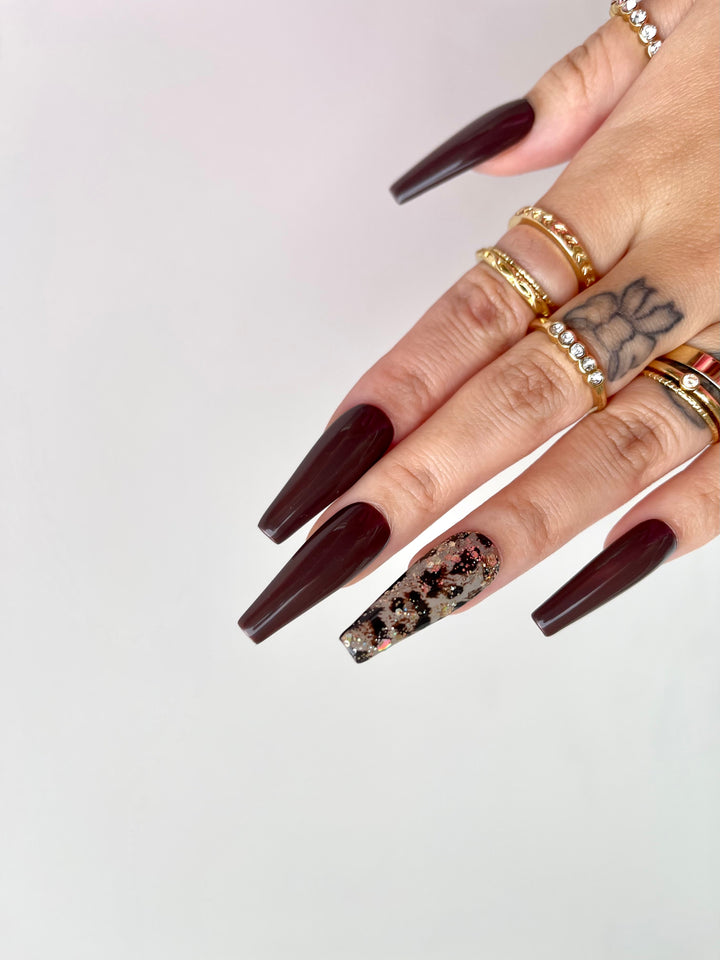 MTO - Leopard Lust | Dark Brown Glitter Leopard Print Nails
