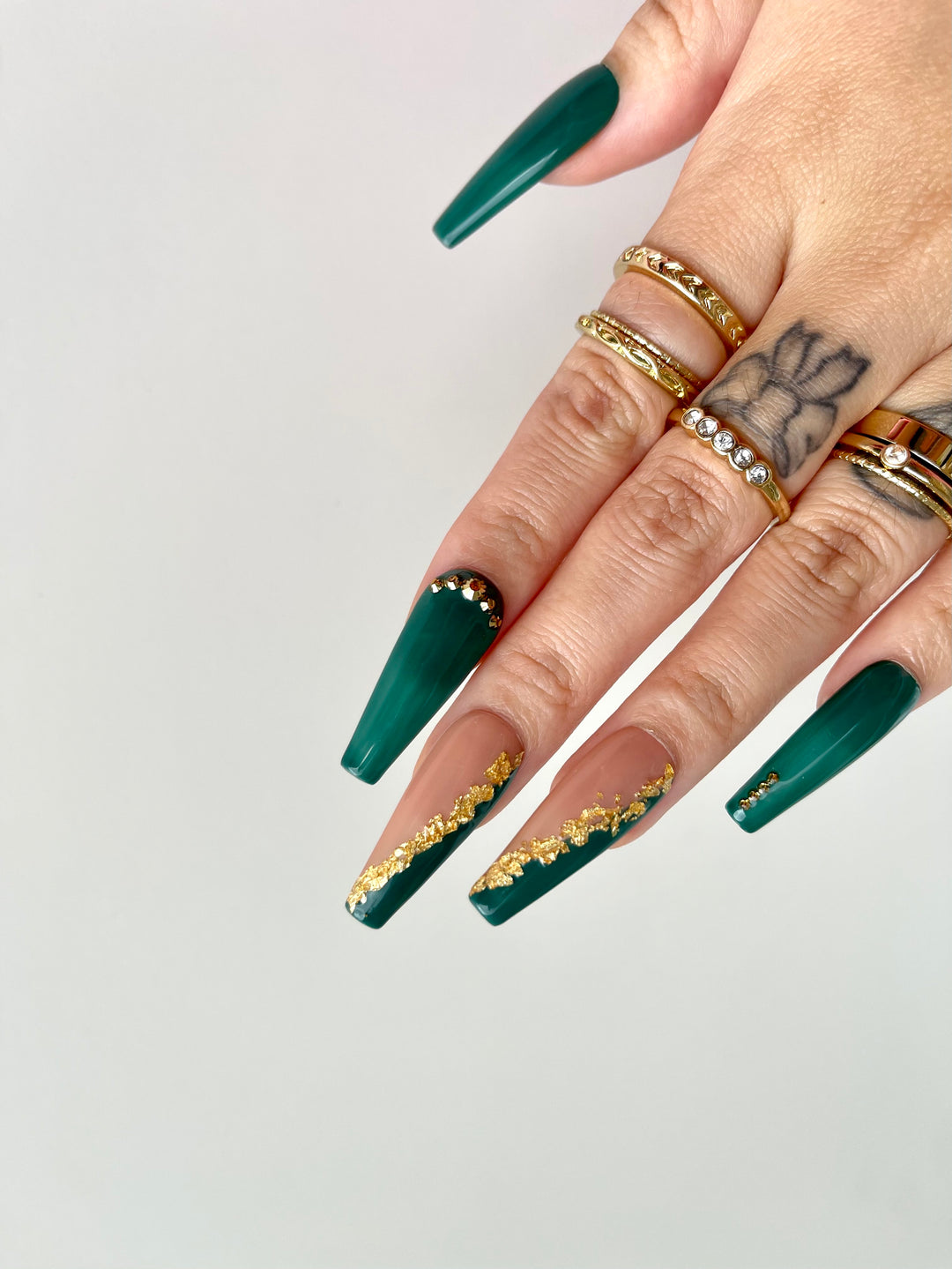 MTO - Empress | Emerald Green Gold Side Tips Nails