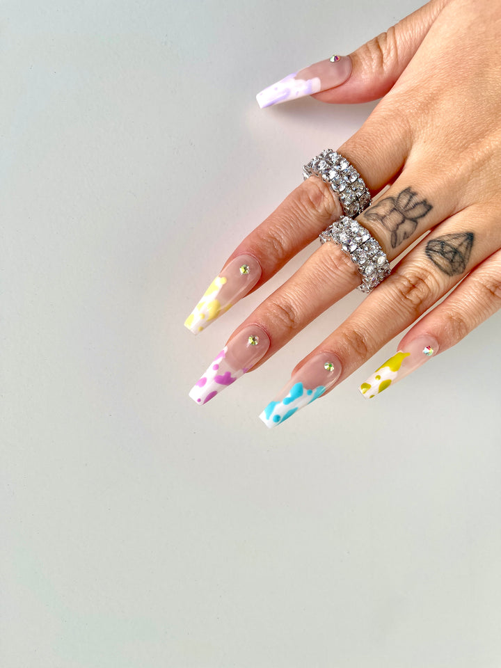 MTO - Not In The Moo'd - Pastel | Abstract cow print nails rhinestones