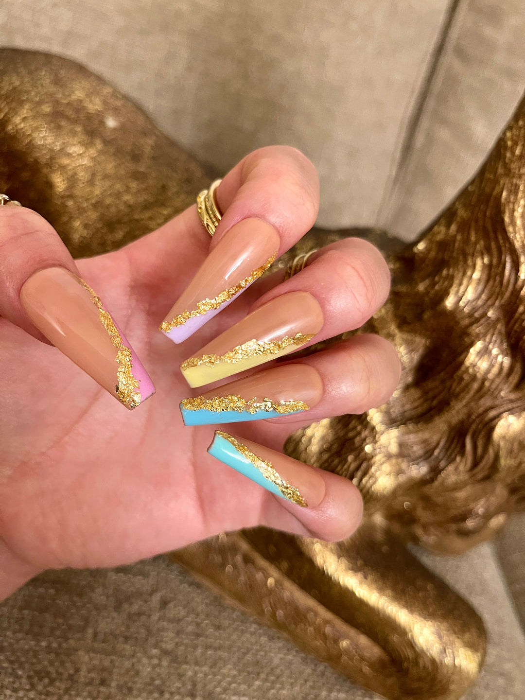 MTO - Party Girl | Pastel Rainbow Side Tips Gold Flakes