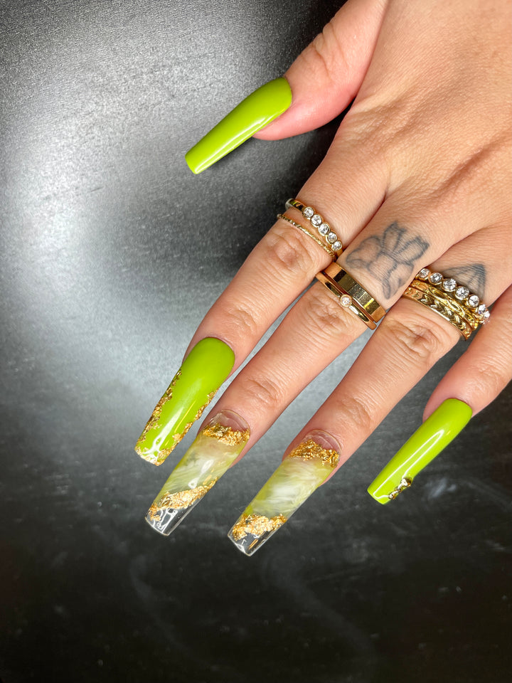 MTO - Jaded | Bright green jade swirl nails