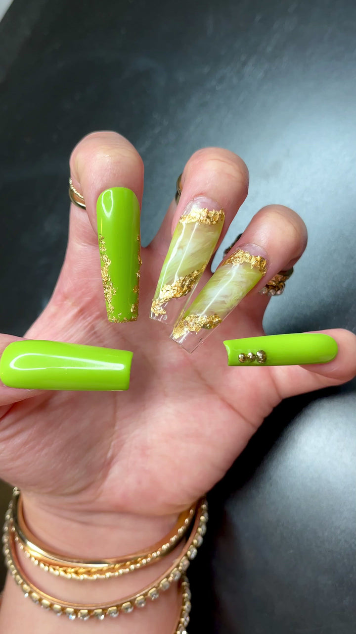 MTO - Jaded | Bright green jade swirl nails