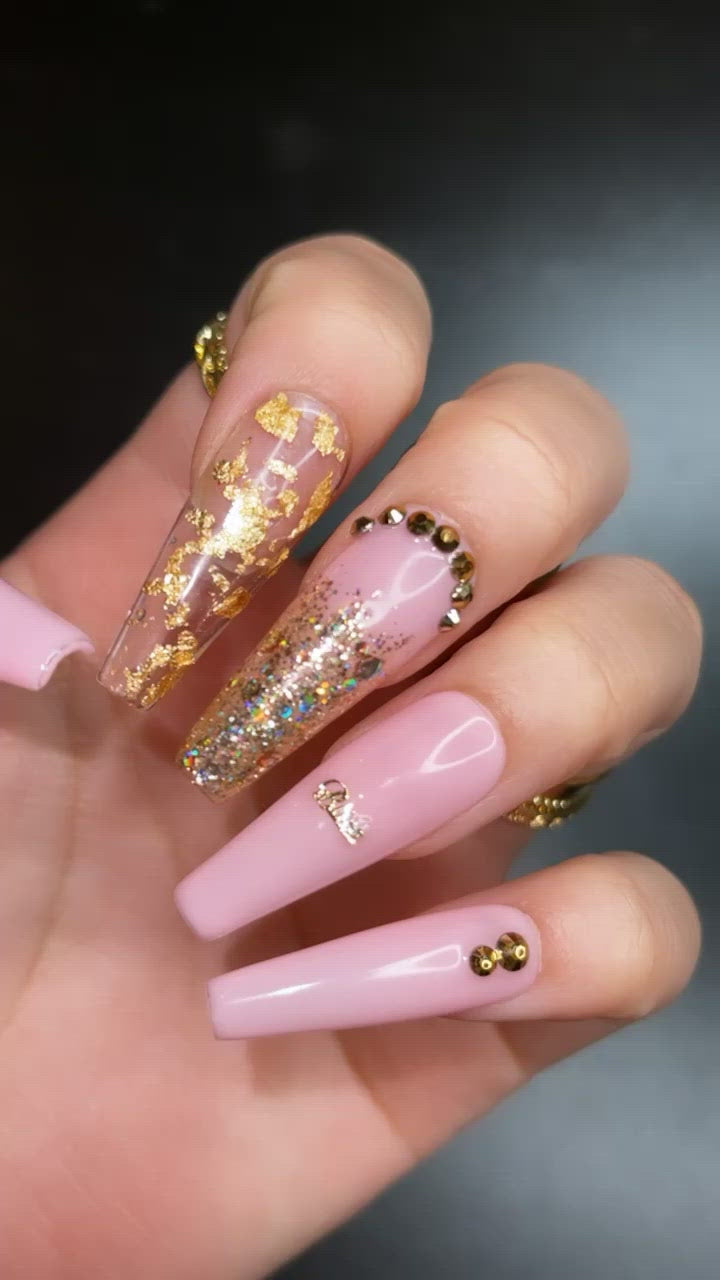 MTO - Baddie B | Sheer Nude Pink Gold Nail Design