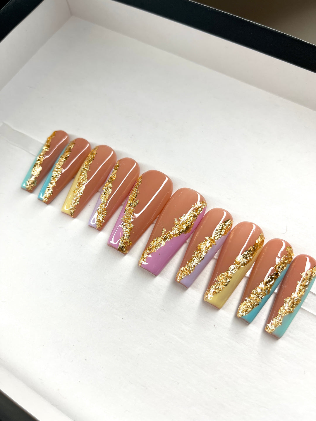 MTO - Party Girl | Pastel Rainbow Side Tips Gold Flakes
